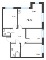 4 ккв (Евро) № 107 Корп.: 1.2 , Секция 1  в ЖК Парусная 1