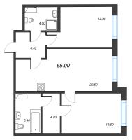 3 ккв (Евро) № 599 Корп.: 2.3 , Секция 2  в ЖК Парусная 1