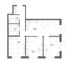 4 ккв (Евро) № 149 Корп.: 1.2 , Секция 1  в ЖК Парусная 1