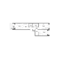 3 ккв (Евро) № 489 Корп.: 2.2 , Секция 1  в ЖК Парусная 1