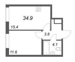 2 ккв (Евро) № 39 Корп.: 1.1 , Секция 1  в ЖК Парусная 1