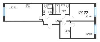 3 ккв (Евро) № 494 Корп.: 2.2 , Секция 1  в ЖК Парусная 1