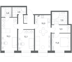 3 ккв № 840 Корп.: 3.2 , Секция 3  в ЖК Парусная 1