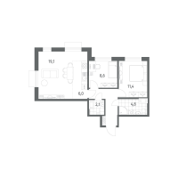 3 ккв (Евро) № 230 Корп.: 1.3 , Секция 1  в ЖК Парусная 1