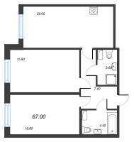 3 ккв (Евро) № 470 Корп.: 2.1 , Секция 2  в ЖК Парусная 1