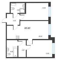 3 ккв (Евро) № 593 Корп.: 2.3 , Секция 2  в ЖК Парусная 1