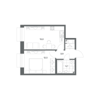 1 ккв № 334 Корп.: 1.4 , Секция 1  в ЖК Парусная 1
