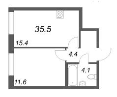 2 ккв (Евро) № 9 Корп.: 1.1 , Секция 1  в ЖК Парусная 1