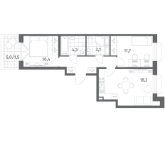 3 ккв (Евро) № 784 Корп.: 3.2 , Секция 1  в ЖК Парусная 1