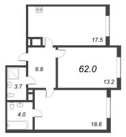 3 ккв (Евро) № 871 Корп.: 3.2 , Секция 3  в ЖК Парусная 1