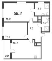 3 ккв (Евро) № 739 Корп.: 3.1 , Секция 3  в ЖК Парусная 1