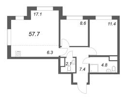 3 ккв (Евро) № 97 Корп.: 1.1 , Секция 1  в ЖК Парусная 1