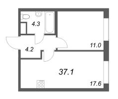 2 ккв (Евро) № 13 Корп.: 1.1 , Секция 1  в ЖК Парусная 1