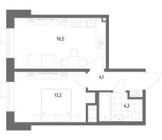 2 ккв (Евро) № 867 Корп.: 3.2 , Секция 3  в ЖК Парусная 1