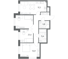 2 ккв № 912 Корп.: 3.3 , Секция 1  в ЖК Парусная 1