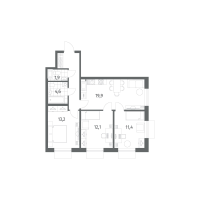4 ккв (Евро) № 179 Корп.: 1.2 , Секция 1  в ЖК Парусная 1