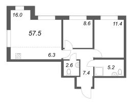 3 ккв (Евро) № 10 Корп.: 1.1 , Секция 1  в ЖК Парусная 1