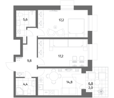 2 ккв № 586 Корп.: 2.3 , Секция 2  в ЖК Парусная 1