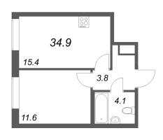 2 ккв (Евро) № 19 Корп.: 1.1 , Секция 1  в ЖК Парусная 1