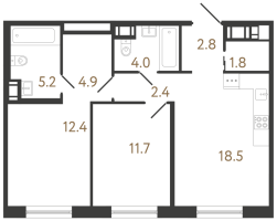 3 ккв (Евро) № 306 Корп.: 1 , Секция 3  в ЖК Передвижники 2