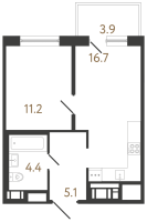2 ккв (Евро) № 241 Корп.: 1 , Секция 2  в ЖК Передвижники 2