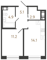 1 ккв № 204 Корп.: 1 , Секция 2  в ЖК Передвижники 2