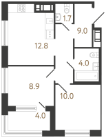 2 ккв № 30 Корп.: 1 , Секция 1  в ЖК Передвижники 2