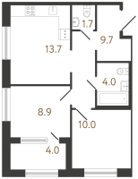 2 ккв № 4 Корп.: 1 , Секция 1  в ЖК Передвижники 2