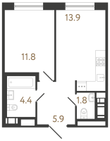 1 ккв № 302 Корп.: 1 , Секция 3  в ЖК Передвижники 2