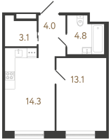 1 ккв № 12 Корп.: 1 , Секция 1  в ЖК Передвижники 2
