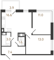 3 ккв (Евро) № 326 Корп.: 1 , Секция 3  в ЖК Передвижники 2