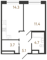1 ккв № 151 Корп.: 1 , Секция 2  в ЖК Передвижники 2
