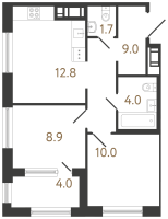 2 ккв № 17 Корп.: 1 , Секция 1  в ЖК Передвижники 2