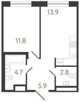 1 ккв № 291 Корп.: 1 , Секция 3  в ЖК Передвижники 2