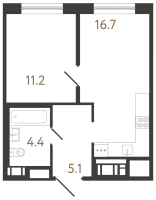 2 ккв (Евро) № 176 Корп.: 1 , Секция 2  в ЖК Передвижники 2
