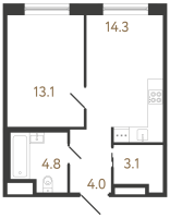 1 ккв № 150 Корп.: 1 , Секция 2  в ЖК Передвижники 2