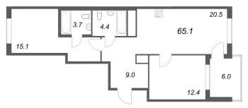 3 ккв (Евро) № 315 Корп.: 1 , Секция 5  в ЖК Передвижники