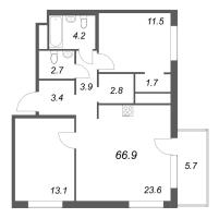 3 ккв (Евро) № 19 Корп.: 1 , Секция 1  в ЖК Передвижники