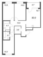 4 ккв (Евро) № 158 Корп.: 1 , Секция 3  в ЖК Передвижники