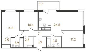 4 ккв (Евро) № 208 Корп.: 1 , Секция 4  в ЖК Передвижники