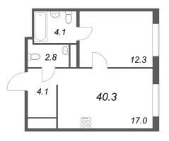 2 ккв (Евро) № 54 Корп.: 1 , Секция 1  в ЖК Передвижники