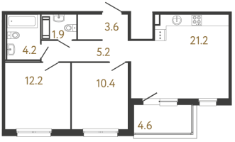 3 ккв (Евро) № 188 Корп.: 1 , Секция 3  в ЖК Передвижники