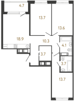 4 ккв (Евро) № 155 Корп.: 1 , Секция 3  в ЖК Передвижники