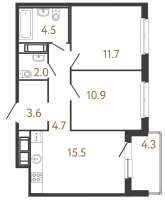 3 ккв (Евро) № 330 Корп.: 1 , Секция 5  в ЖК Передвижники
