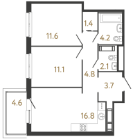 3 ккв (Евро) № 335 Корп.: 1 , Секция 5  в ЖК Передвижники