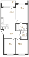 5 ккв (Евро) № 105 Корп.: 1 , Секция 2  в ЖК Передвижники