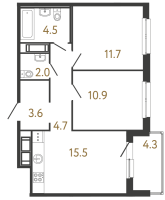 3 ккв (Евро) № 316 Корп.: 1 , Секция 5  в ЖК Передвижники