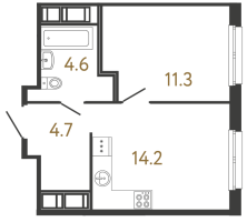1 ккв № 258 Корп.: 1 , Секция 4  в ЖК Передвижники
