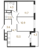 3 ккв (Евро) № 344 Корп.: 1 , Секция 5  в ЖК Передвижники