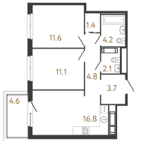 3 ккв (Евро) № 342 Корп.: 1 , Секция 5  в ЖК Передвижники